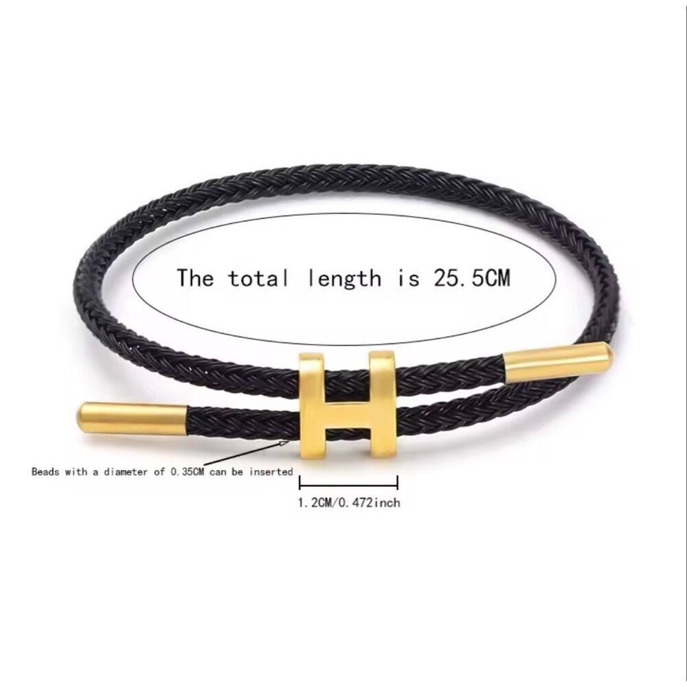 Minimalist Black Cord Bracelet Gold Tone H Charm Adjustable Luxury Style - Picture 2 of 3